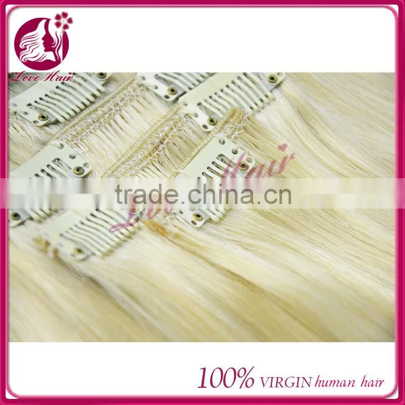 In stock fashion hot sale color #613 grade 6A unprocessed clip in hair extension no shedding no tangle