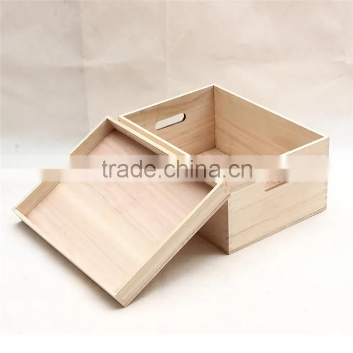 High quality smooth polished paulownia wood hamper box,unfinished wood hamper box with lid