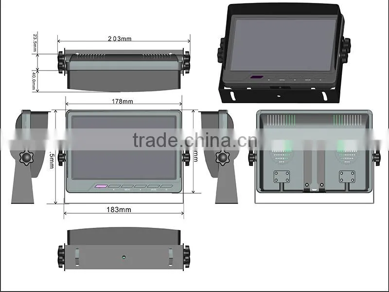 7" LCD 4CH Video Quad Split Monitor Car Rear view Kit
