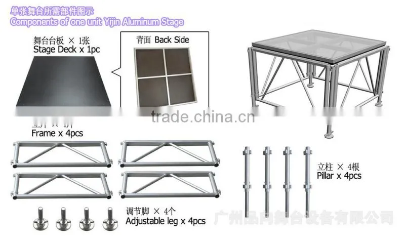 Mobile Glass stage,Outdoor Wedding Glass platform,Aluminum Platform Adjustable
