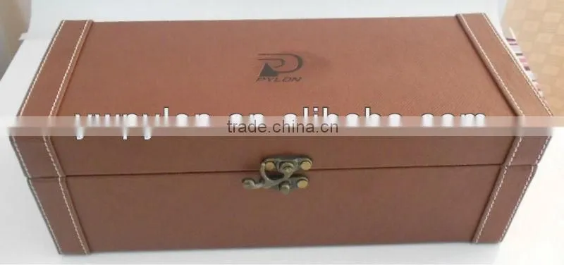 MDF wine box covered leather fits one bottel
