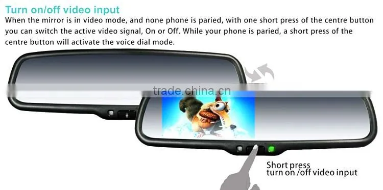 bluetooth handsfree car kit Rearview Mirror with back up display