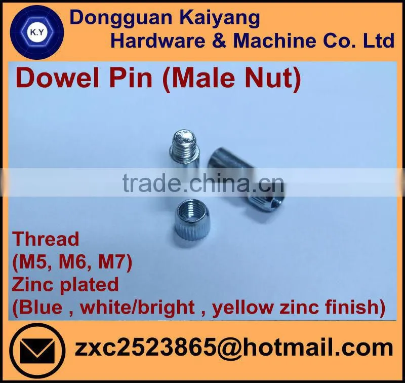 Male Nut/ Dowel Pin (for Furniture) with Bright(White)/Blue/Yellow Zinc Plated; M5, M6, M7