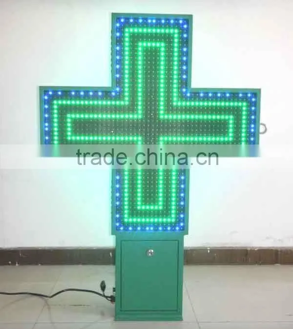 Hot selling wireless control led cross display, P10 single green controller led pharmacy cross display