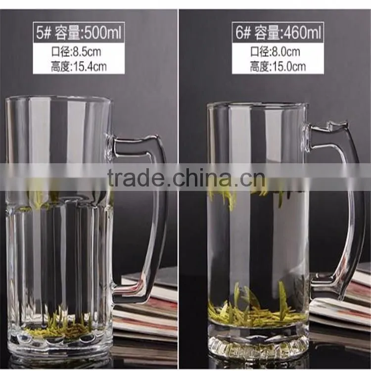 Promotional Custom Design Tall Glass Beverage/Glass Beer Mug With Handle