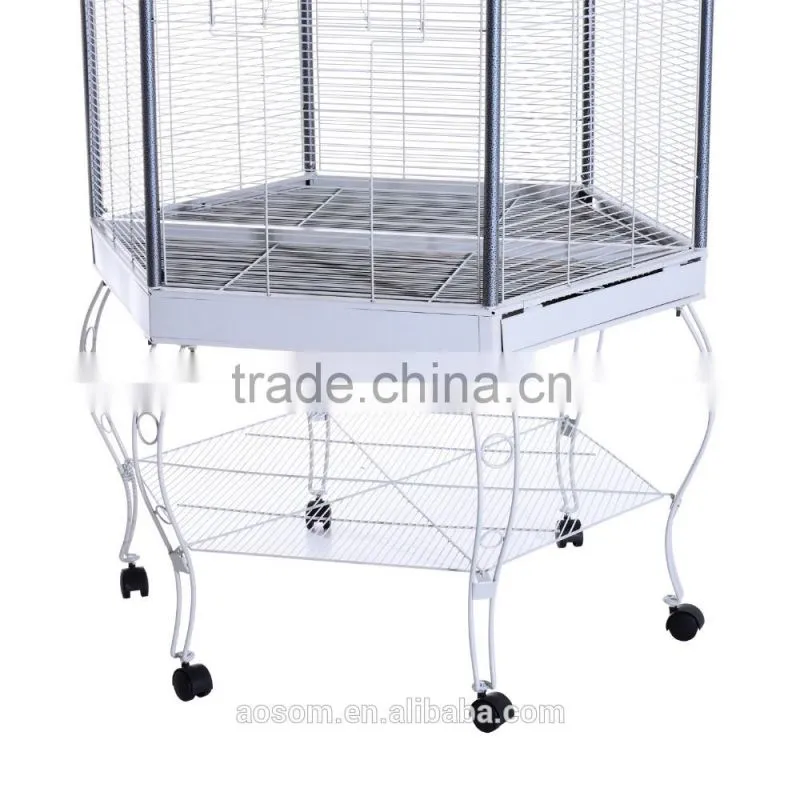 Pawhut 44"L Hexagonal Aviary Bird Flight Cage - Gray/White