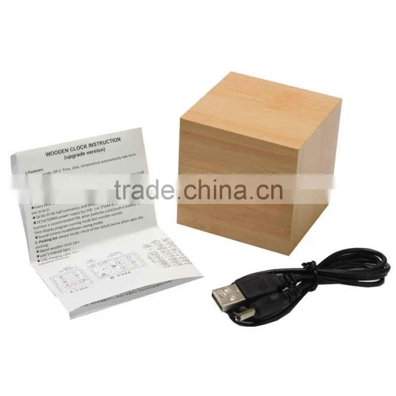 factory price digital led wooden Desk clock with alarm