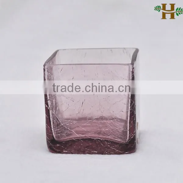 Hand blown crackled square glass candle holders