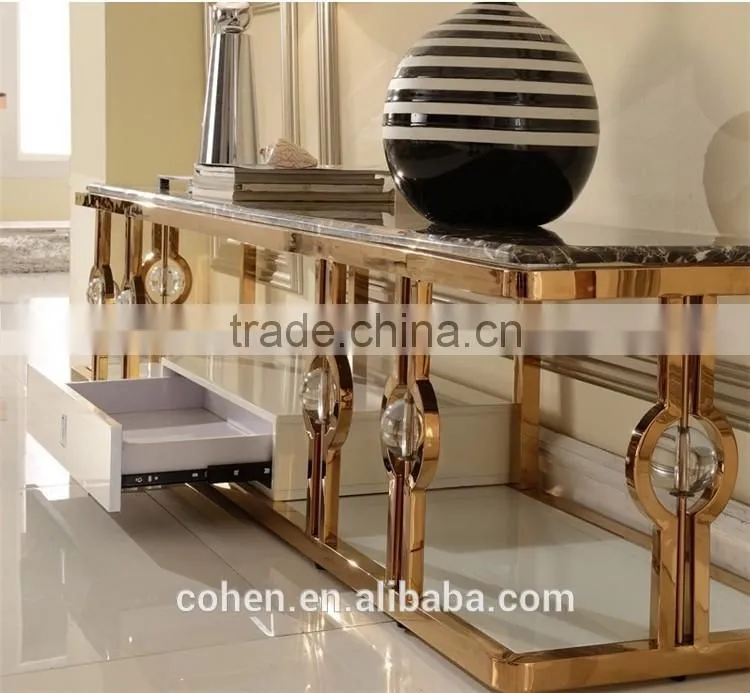 2016 new arrival deluxe modern living room stainless steel golden tv stand home furniture