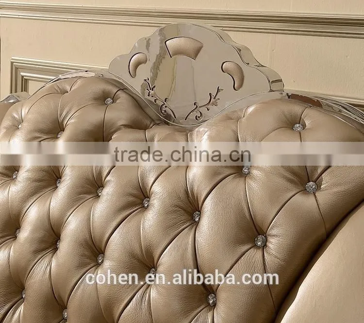 2016 New design modern European style stainless steel base PU/top grain leather sofa furniture chesterfield sofa furniture