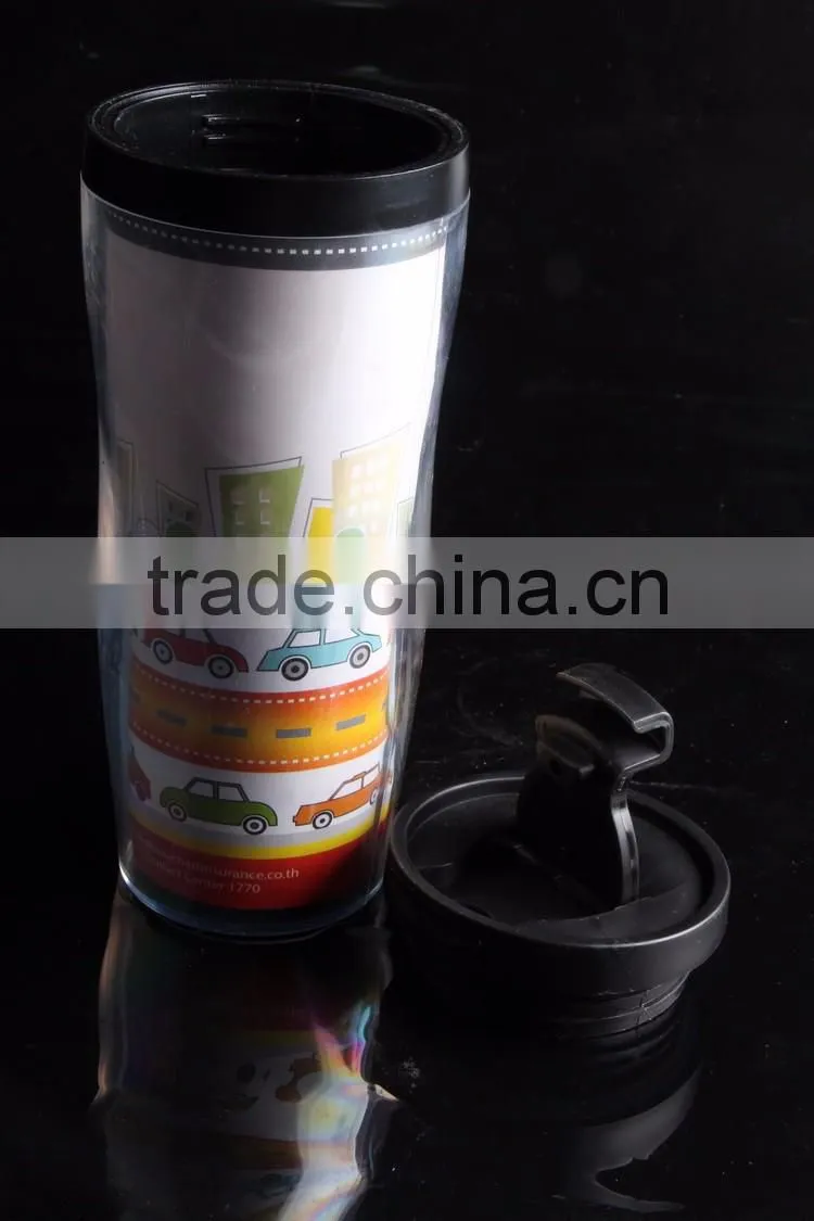 12oz Cheap Double Wall Travel Plastic Coffee Mug With Wall Paper