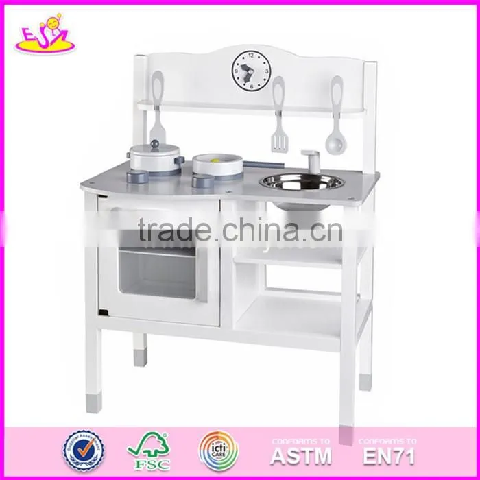 2017 new design funny white wooden kids play kitchen set W10C253