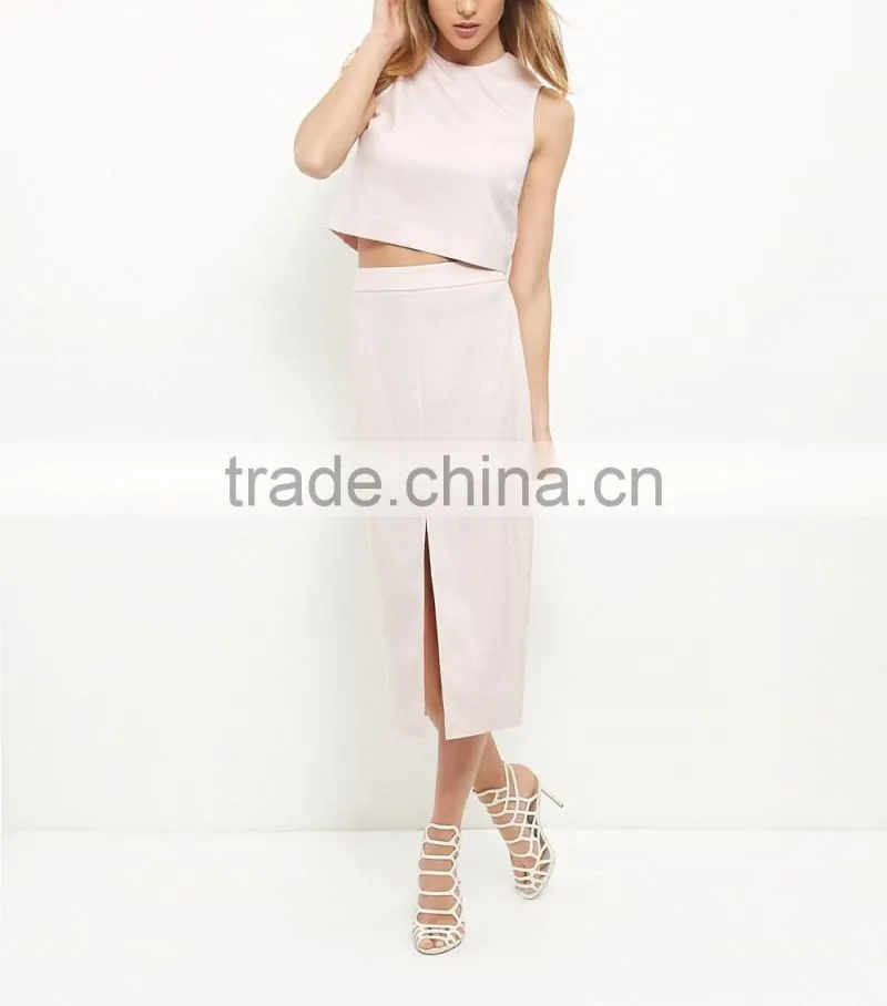 2016 Ladies Sexy Shell Pink Split Back Crop Top HST8039