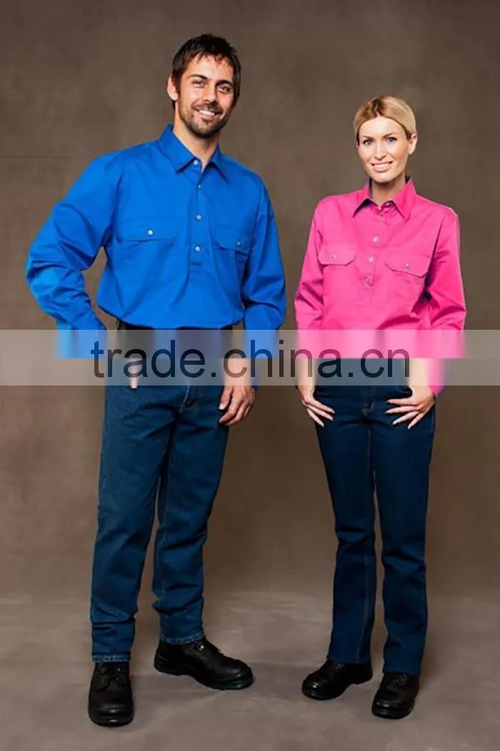 COTTON WORKIng UNIFORM HI VIS SHIRT OPEN FRONT LONG SLEEVE WORKWEAR SHIRTS