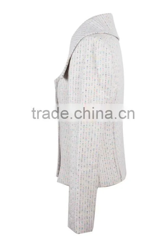 Ladies' fashion polyester jacquard long sleeves silver long zipper short slim style spike jacket