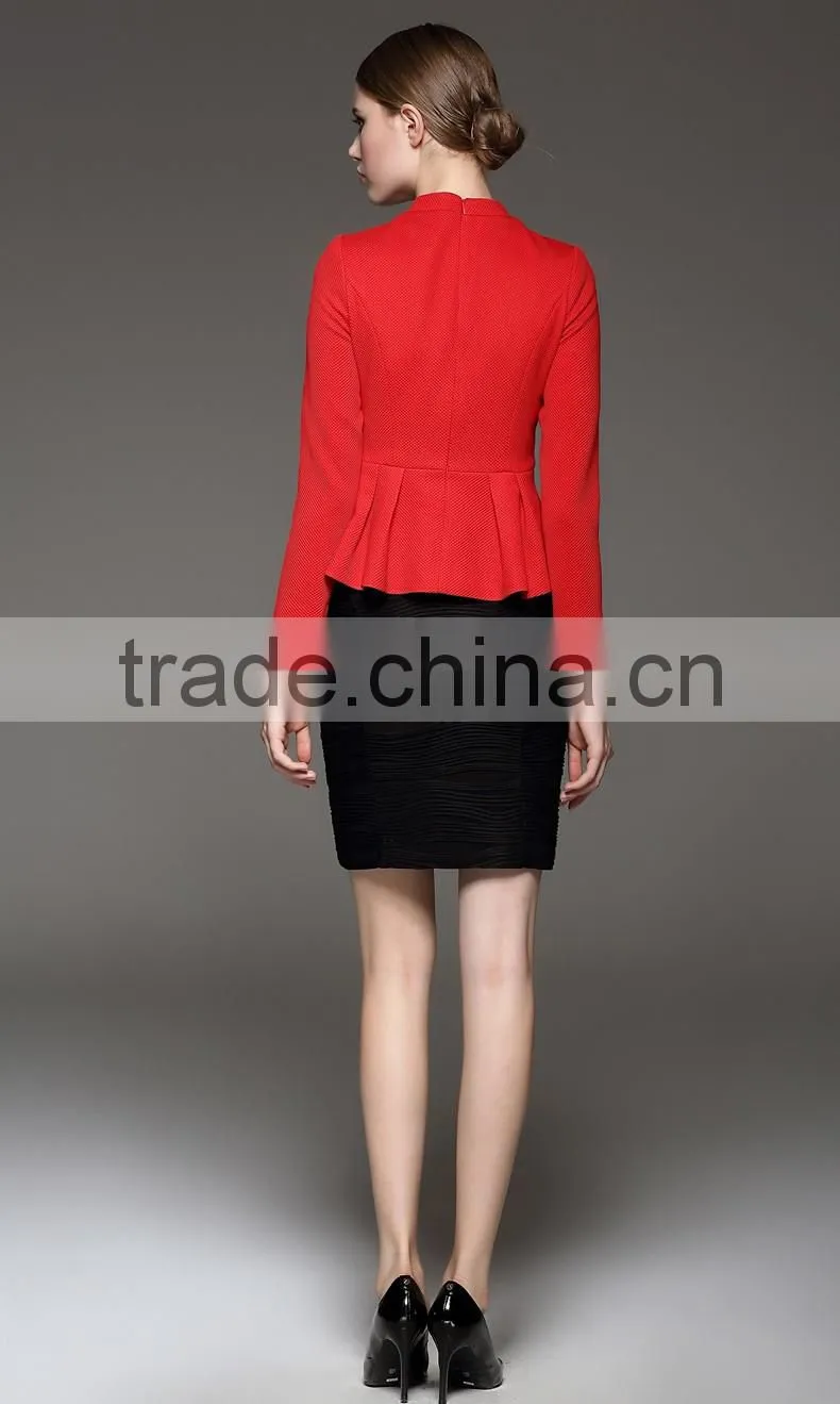Autumn Season Ladies Fashion Long Sleeve Ruffled Stand Collar Blouse