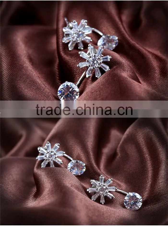 2017 wholesale 925 sterling silver sun flower woman fashion engagement wedding earrings customized jewelry CZ two way wearing
