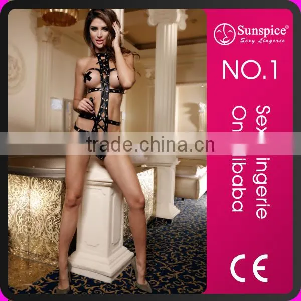 New Black Erotic Lingerie Sexy Leather Underwear with Spank Paddle