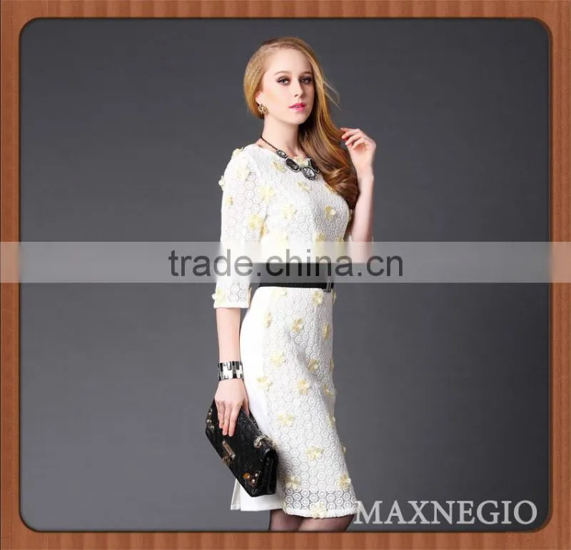 Women Fit Slim 3/4 Sleeve Slim Waist Line summer floral cotton print pencil dress