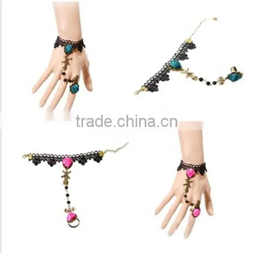 Handcraft lace bracelet ring sets with rhinestones fashion palace national jewelry sets