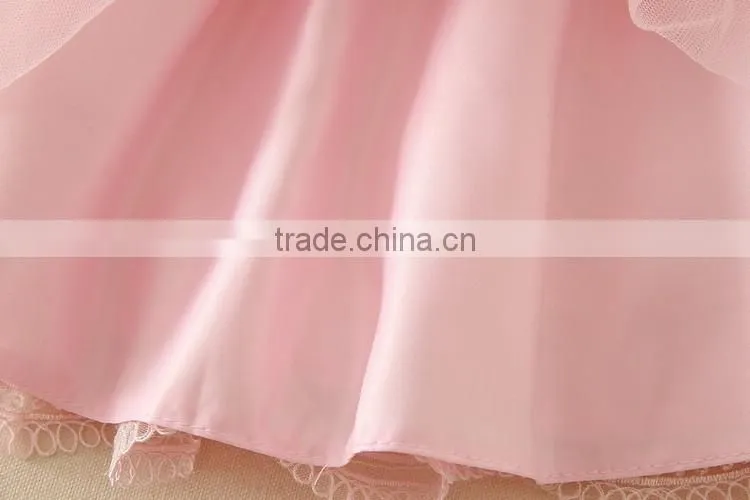 2017 Vietnam Summer simple baby frock design Pink short sleeves Bow-knot Sweet birthday party dresses Turkish clothes