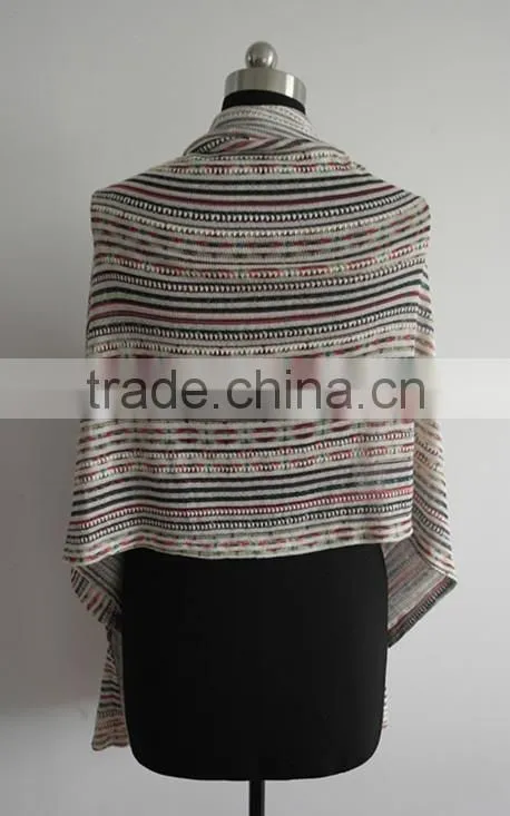 2014 Fashion ladies space dye stripe knitted poncho cardigan