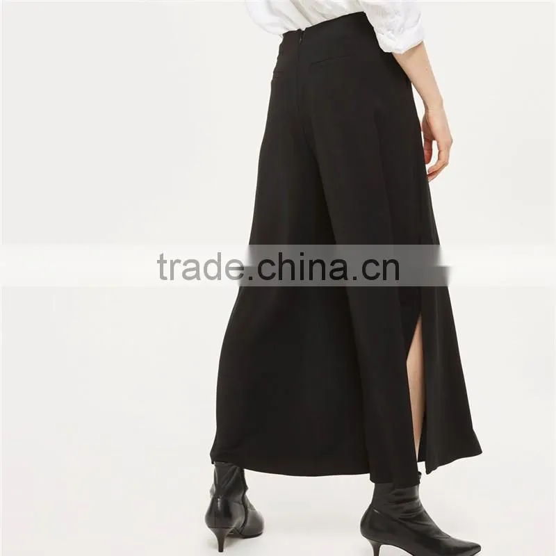 Chic wide leg side split palazzo trousers black slack pants for ladies