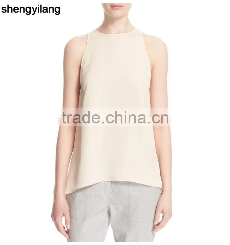 women 100% sleeveless black white navy silk simple blank tanktops/singlets