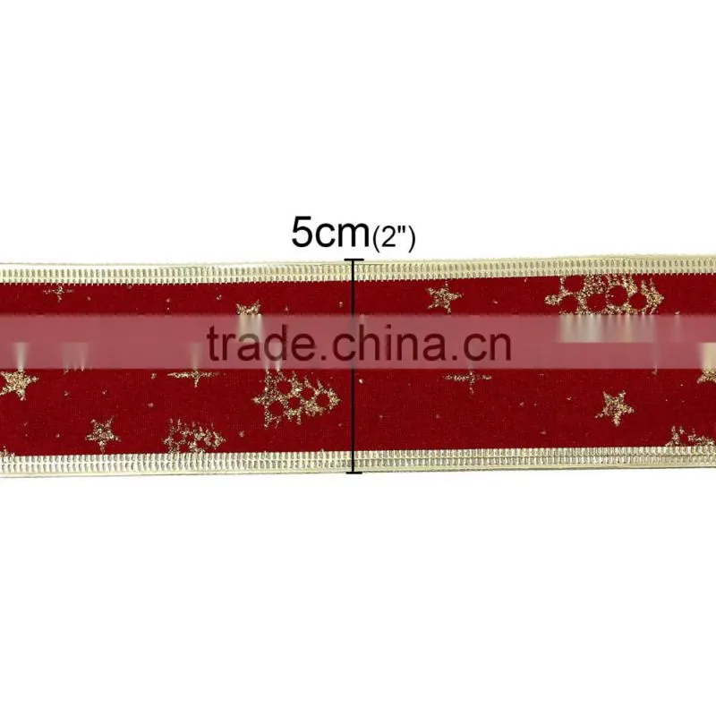 Red Tree Star Pattern Velvet Satin Ribbon For Christmas Decor