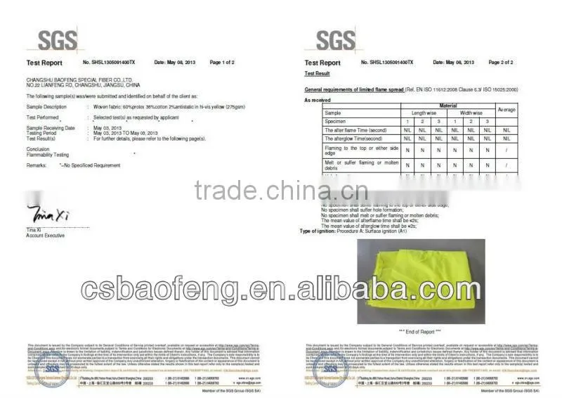 60% Protex 38%Cotton 2%Antistatic Fabric