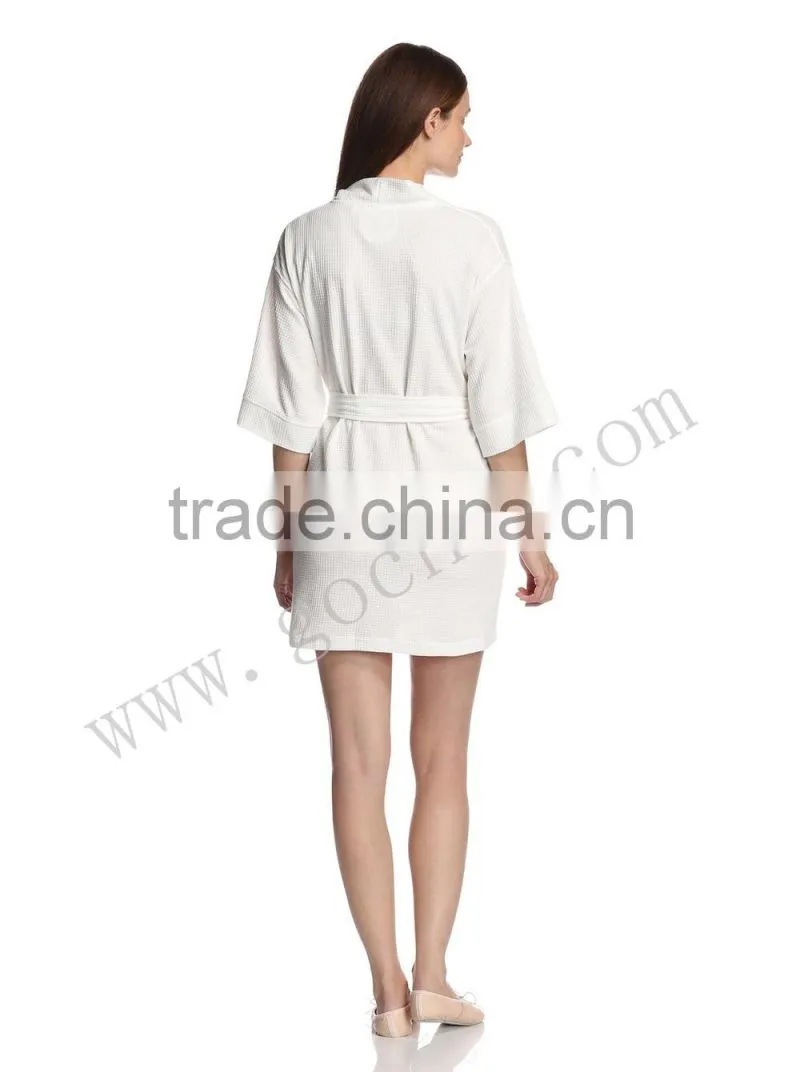 Waffle pique women kimono collar breathable spa bathrobe