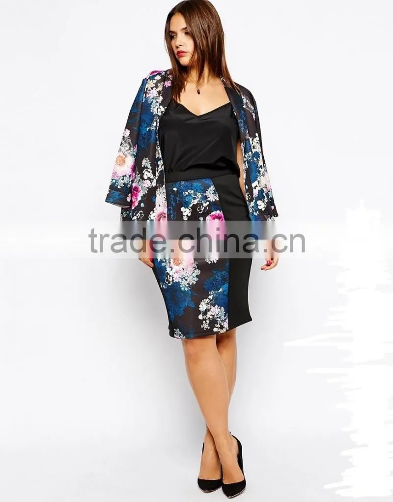 hot selling plus size high-waisted pencil skirt printed pink clove panelled lady skirt