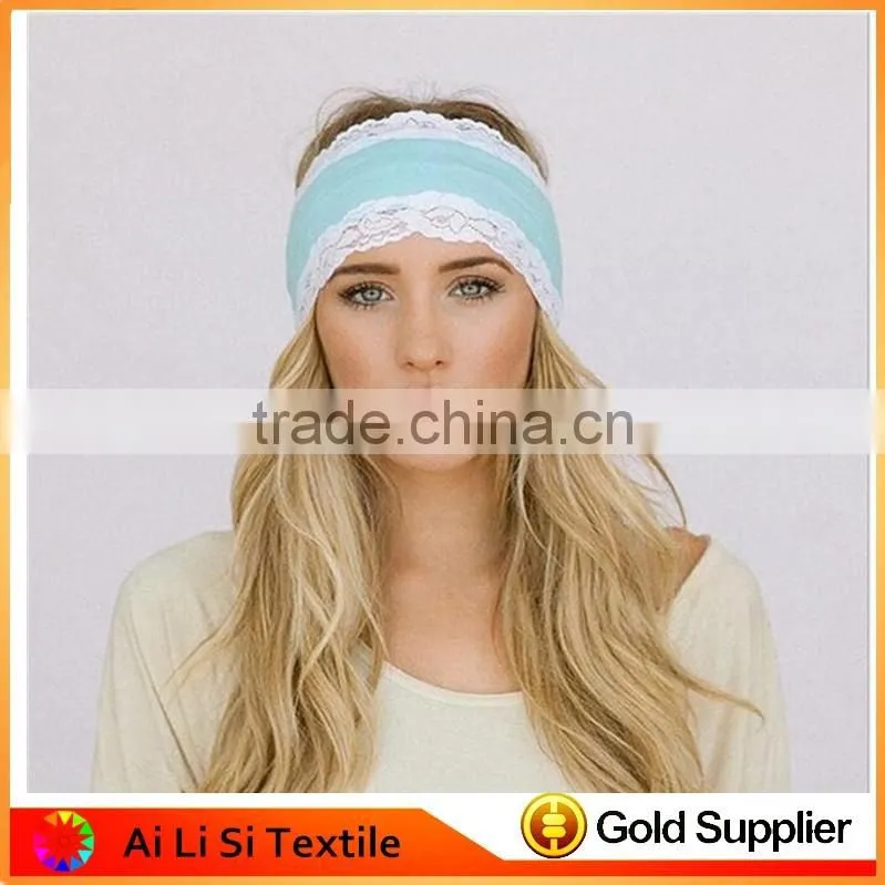 Grils Colored Lace Elastic Wide Headband Hair Band,Woman BOHO Bohemian Lace Headbands ,Wide Lace Hair Band