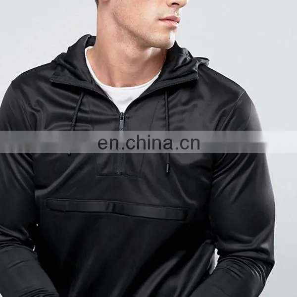 OEM guangzhou garments no pockets zipper black hoodies men custom clothing