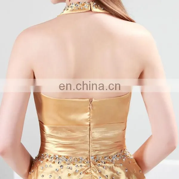 Grace Karin Sexy Women Backless Golden and Black Color Halter Cocktail Dresses CL4416