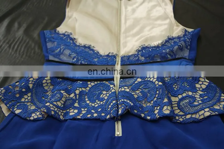 New Fashion Summer Sleeveless Vest Mini Banquet skirt lace stitching royalblue skirt