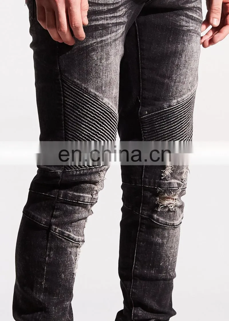 DiZNEW Fashion Design Skinny Super Biker Ripped Black Jeans Mens