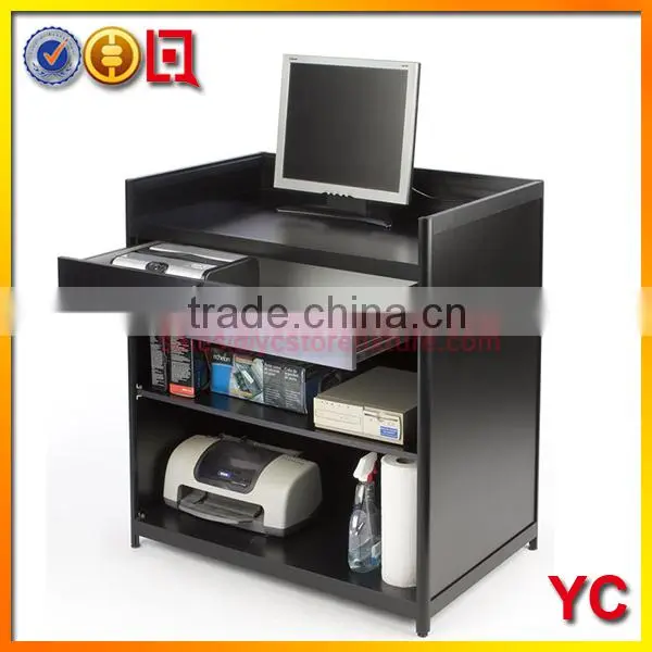 Black Laminate Cash Register Stand With Locking Drawer And Adjustable Shelf