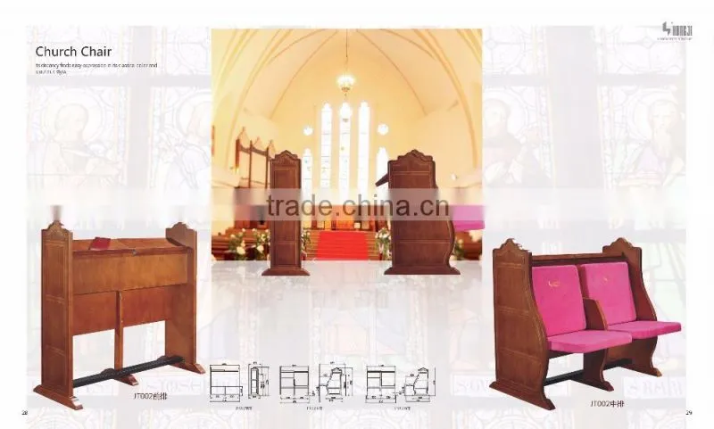 double seat wooden church chair with writing pad JT001-L