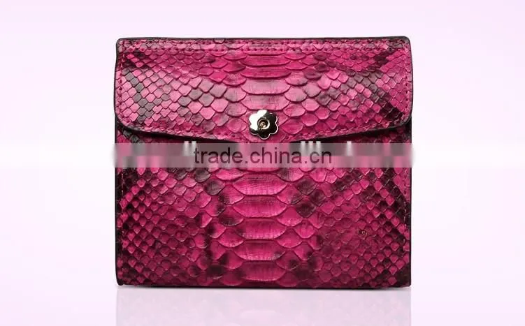 short style color rare python skin leather wallet smart multifunction card holder two folder purse for women