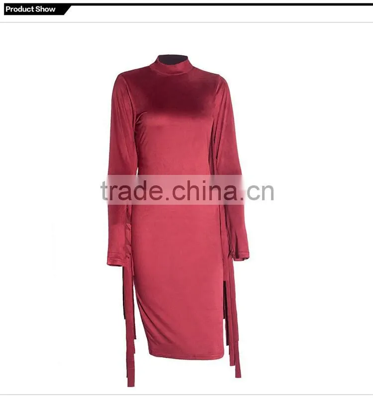 woman fashion dress personality tassel bandage dress long sleeve evening dress