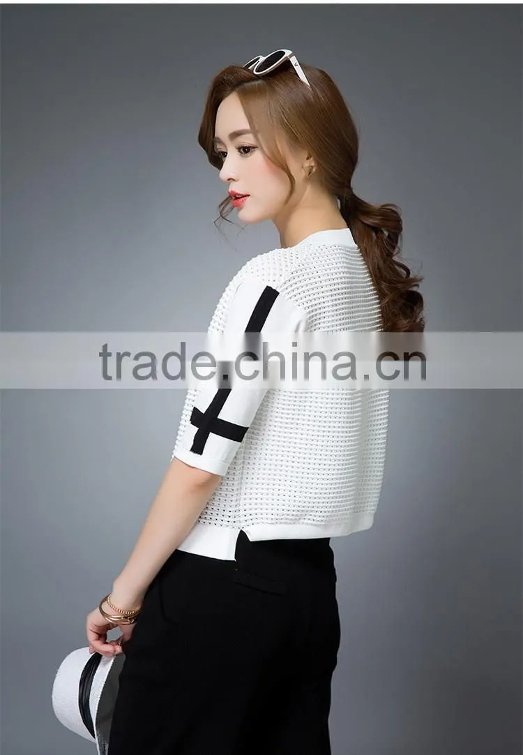 OEM Summer new round neck short sleeve knit cardigan paragraph Korean Fashion Slim linen jacket