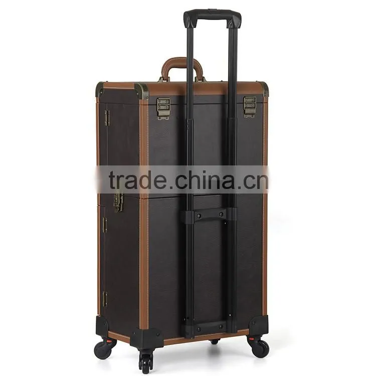 3 in 1 OEM PVC cosmetic makeup case wholesale trolley case with 4 wheels