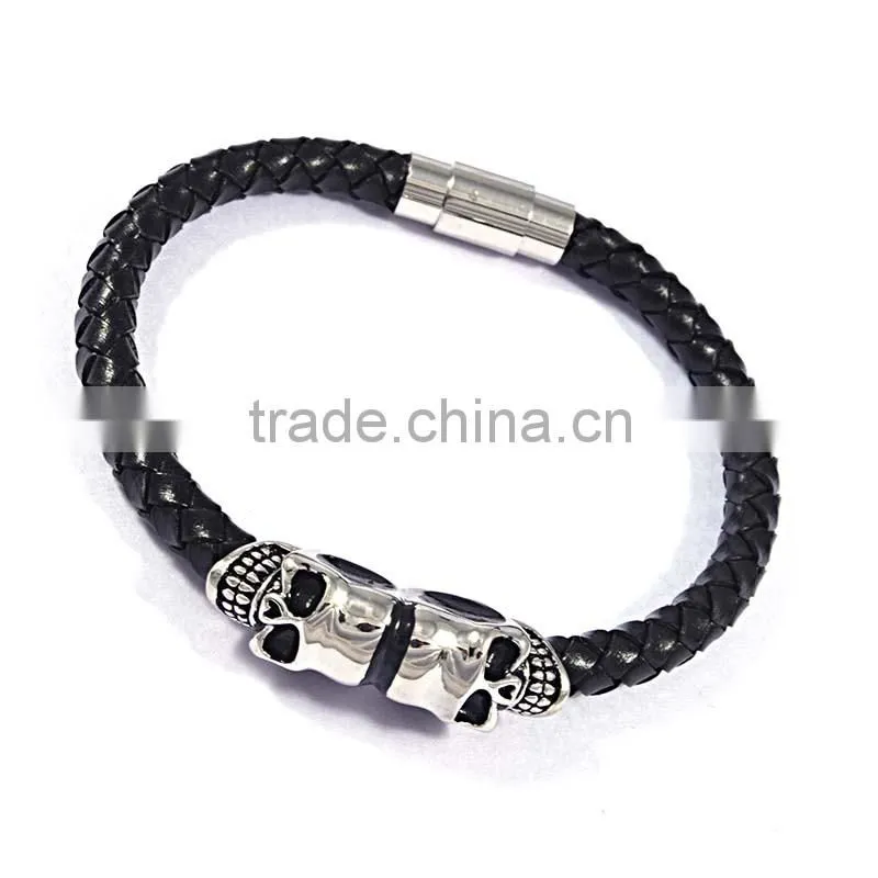 fashion skull bead bracelet wholesale mens leather bracelets