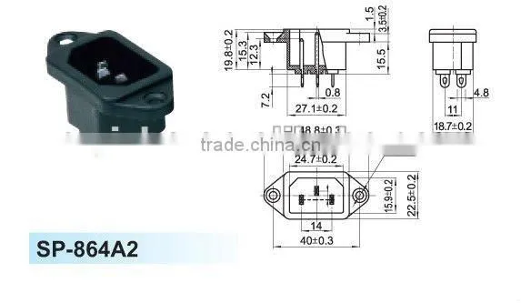 Three pins male 12v dc power outlet socket