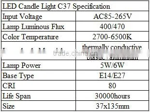 C37 led candle bulb 5w 6w 7w candle light