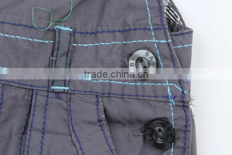Kid's 100%cotton dark grey cheap stock clothing suspender pants