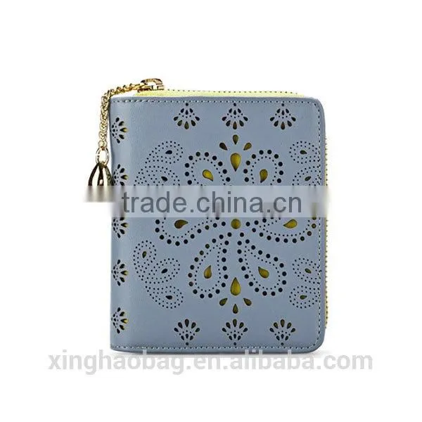Cute Hollow flower leather wallet for girls china promotion
