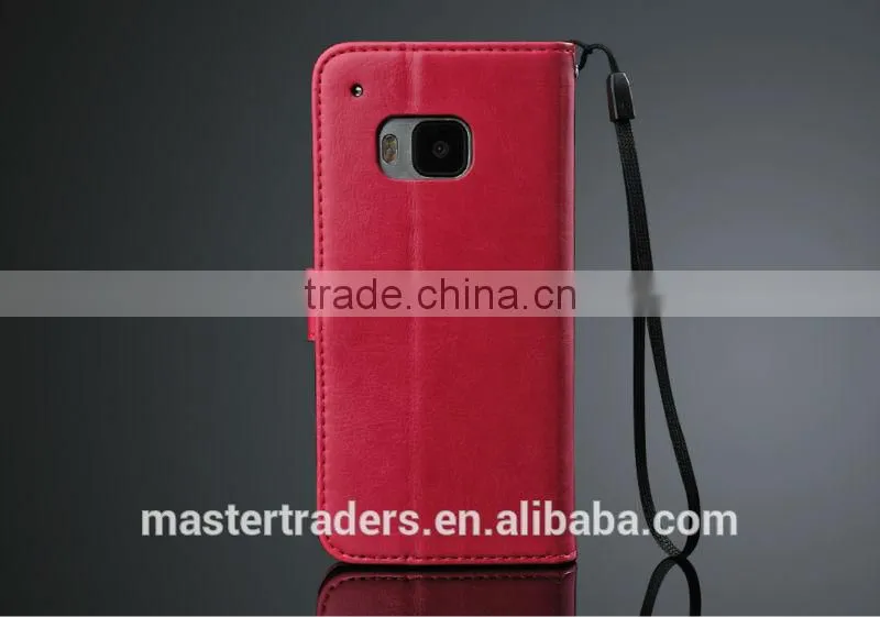 Original Fashion 64 Grain Stand Wallet Flip PU Leather Case With Card Slot For HTC One M9 MT-3459