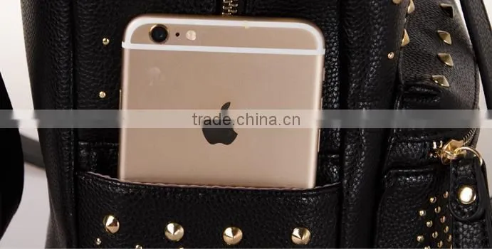 rivet decoration pu leather backpack bag custom made